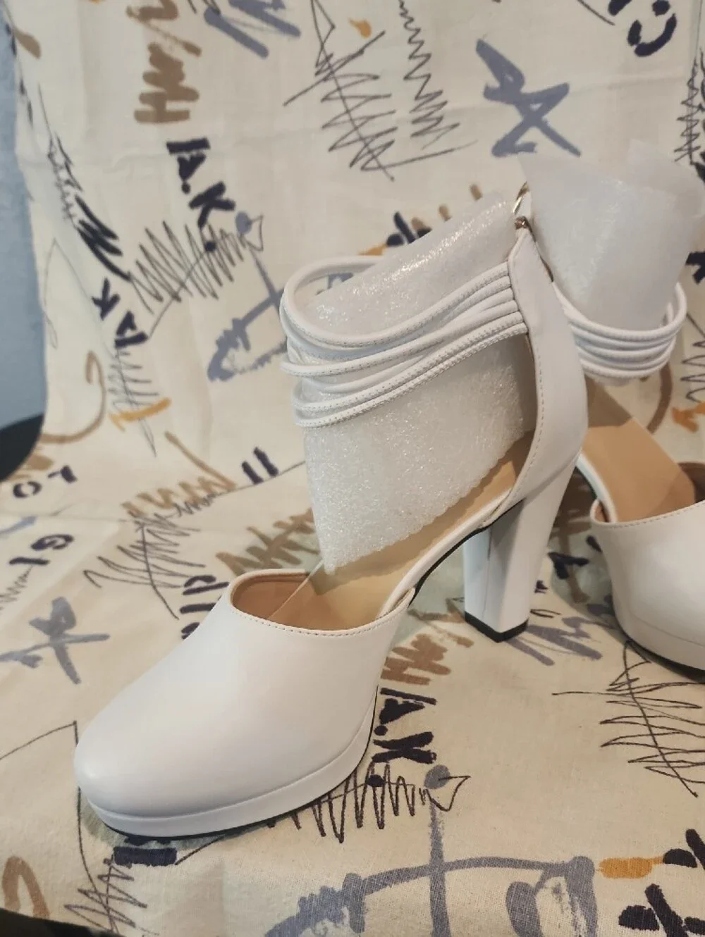 SHEIN White Multi-Strap Block Heel Pumps